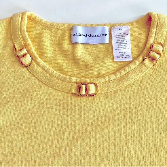 Alfred Dunner Short Sleeve Knit Top - Yellow with Gold Metallic Details - Picture 2 of 6